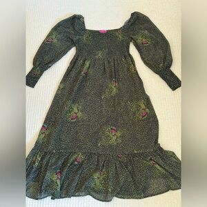 Betsey Johnson Black Dress with Green and Pink Floral Print